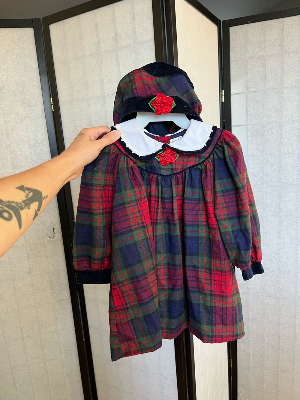 Plaid Vintage Dress with Hat for Toddler 2t